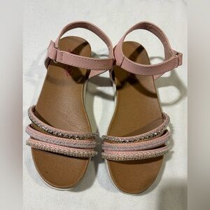 Jellypop Pink Beaded Braided Ankle-Strap Sandals